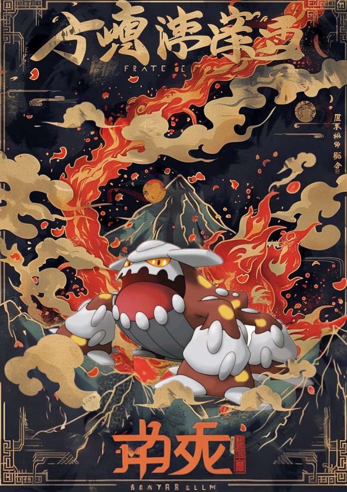 Heatran Poster: Japanese Style Legendary Pokemon Inspired Anime Artwork, Pokemon TCG Heatran