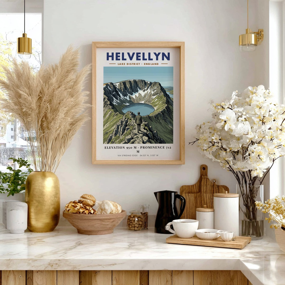 Poster featuring a hiker on the rocky Striding Edge ridge looking toward Helvellyn.