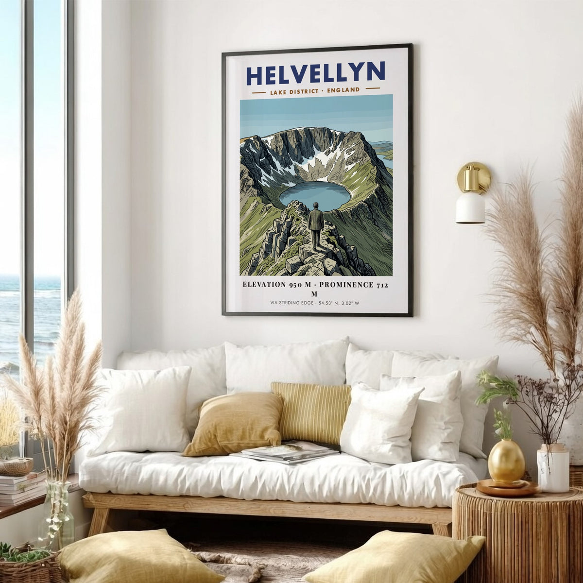 Poster featuring a hiker on the rocky Striding Edge ridge looking toward Helvellyn.