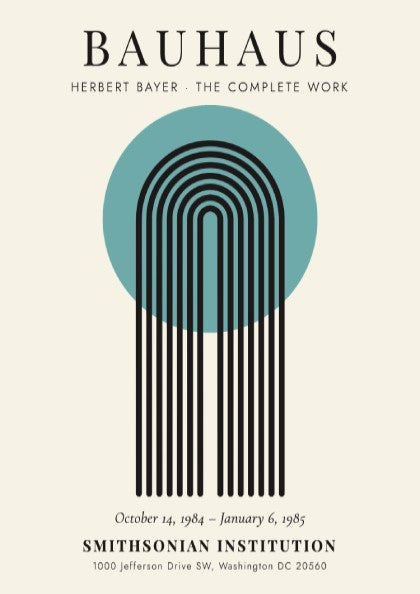Bauhaus poster featuring Herbert Bayer's design with geometric shapes and vibrant colors