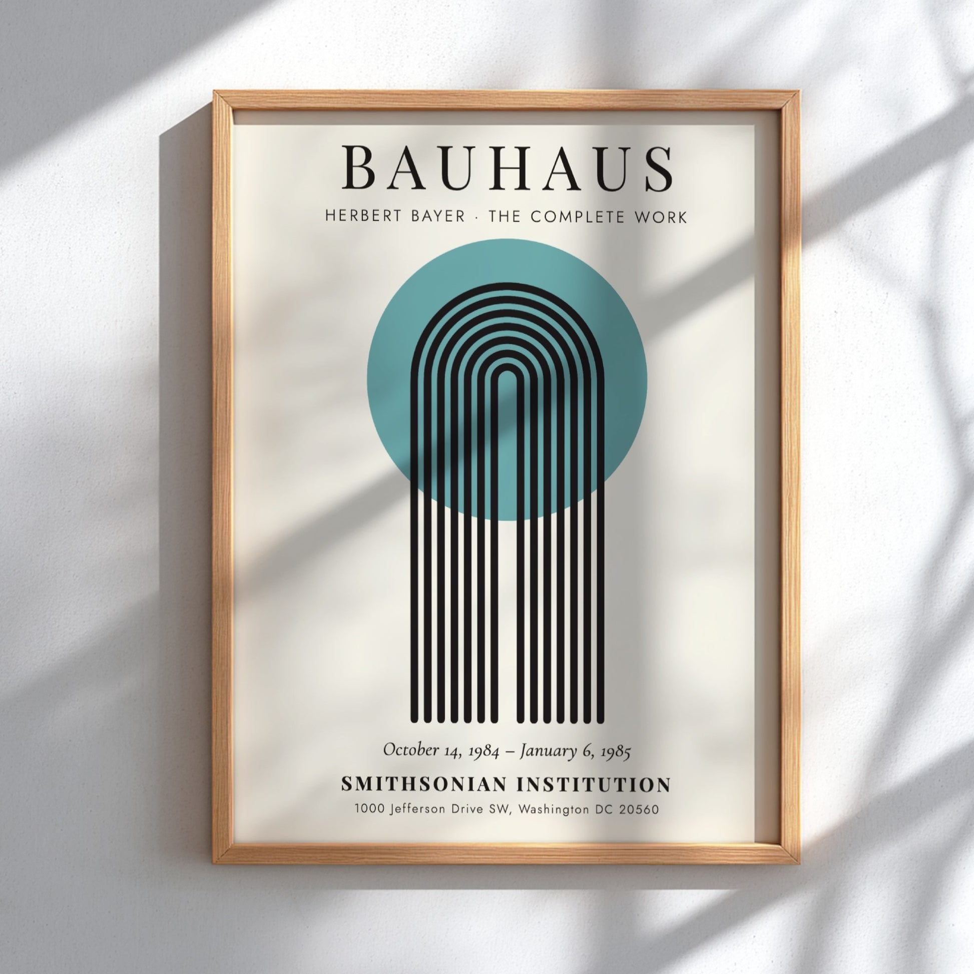 Bauhaus poster featuring Herbert Bayer's design with geometric shapes and vibrant colors