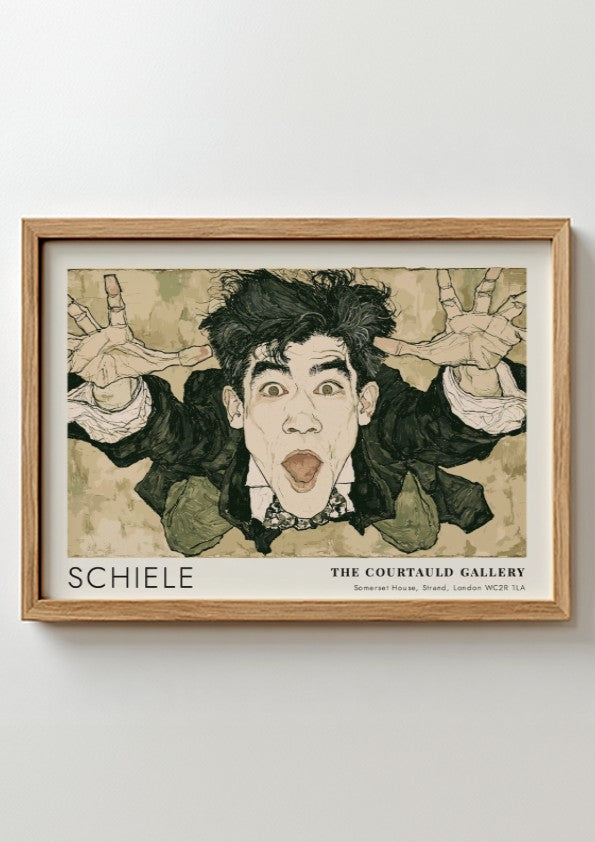 Wall art poster featuring an expressive Egon Schiele self-portrait with text from The Courtauld Gallery
