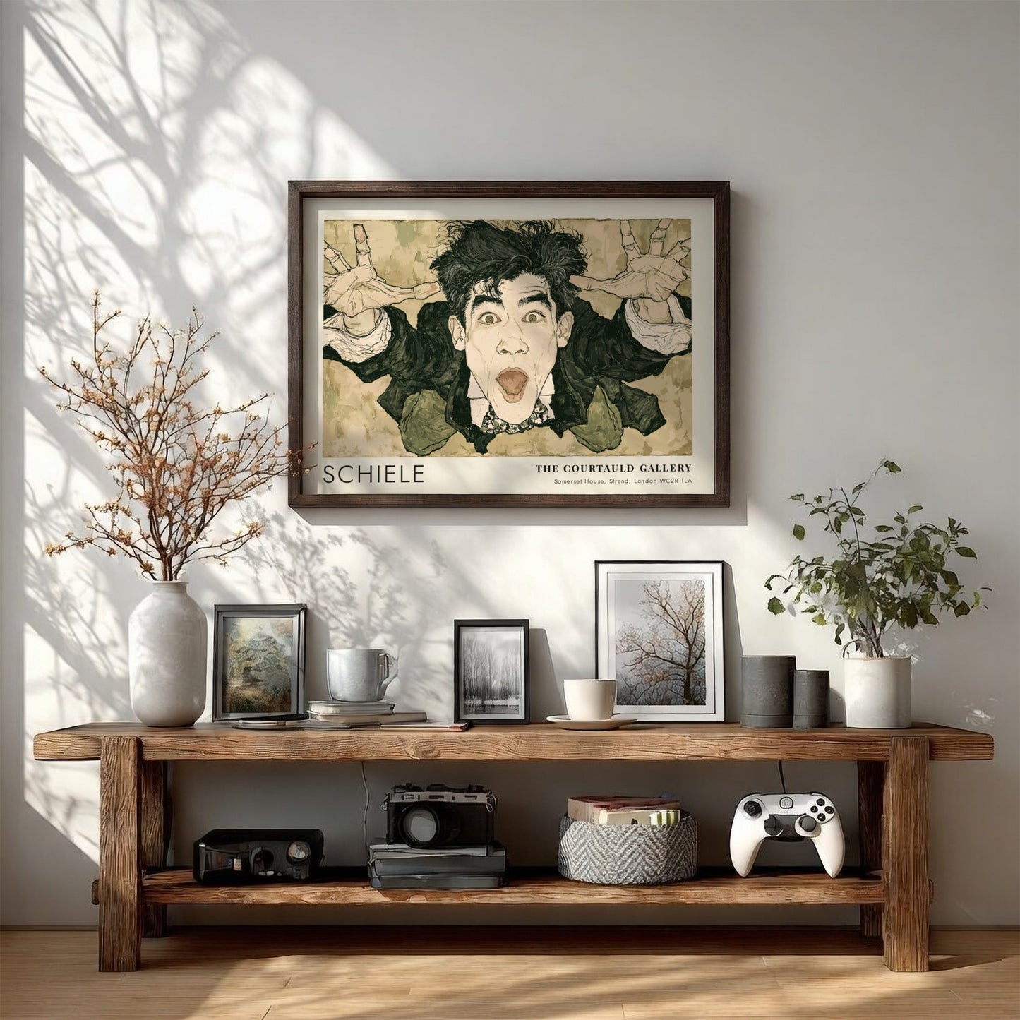 Wall art poster featuring an expressive Egon Schiele self-portrait with text from The Courtauld Gallery