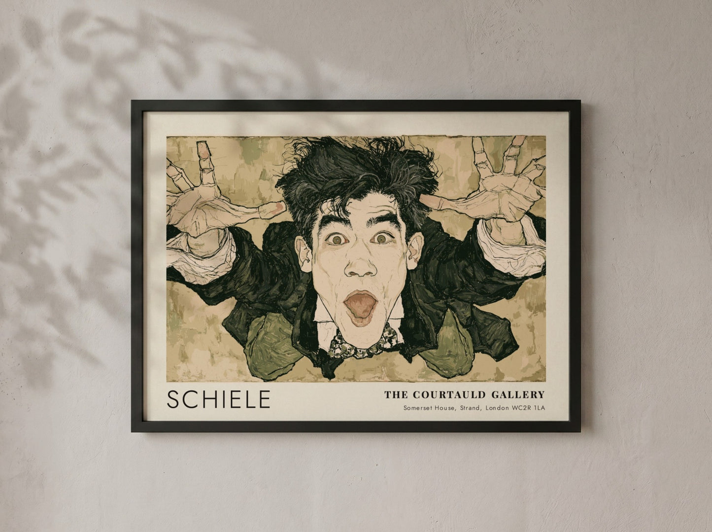 Wall art poster featuring an expressive Egon Schiele self-portrait with text from The Courtauld Gallery
