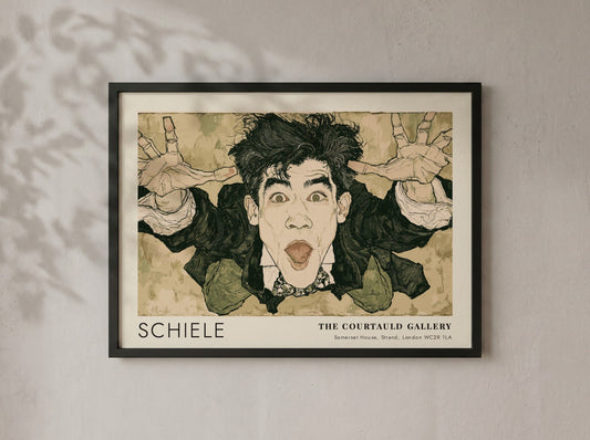 Wall art poster featuring an expressive Egon Schiele self-portrait with text from The Courtauld Gallery