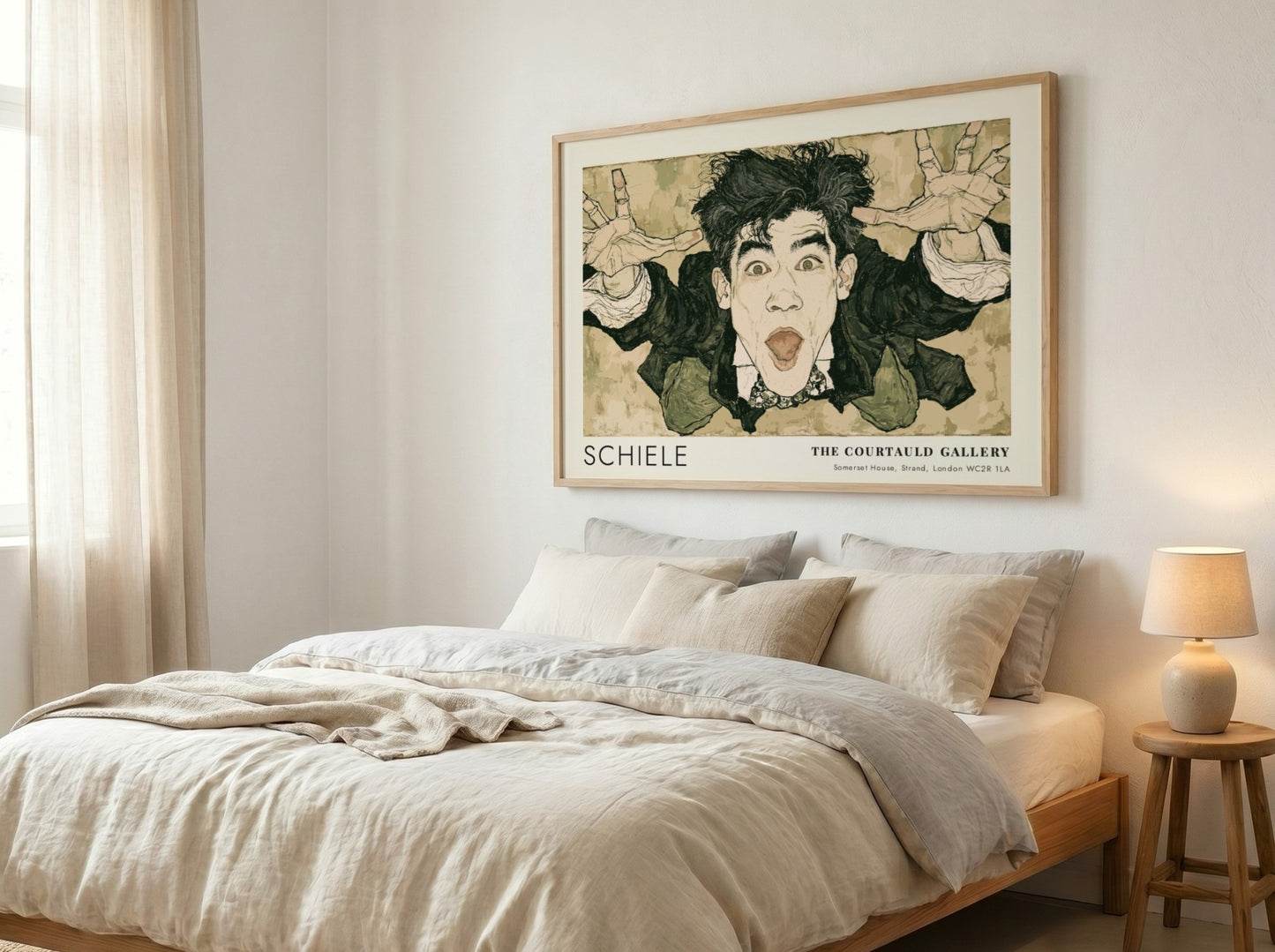 Wall art poster featuring an expressive Egon Schiele self-portrait with text from The Courtauld Gallery