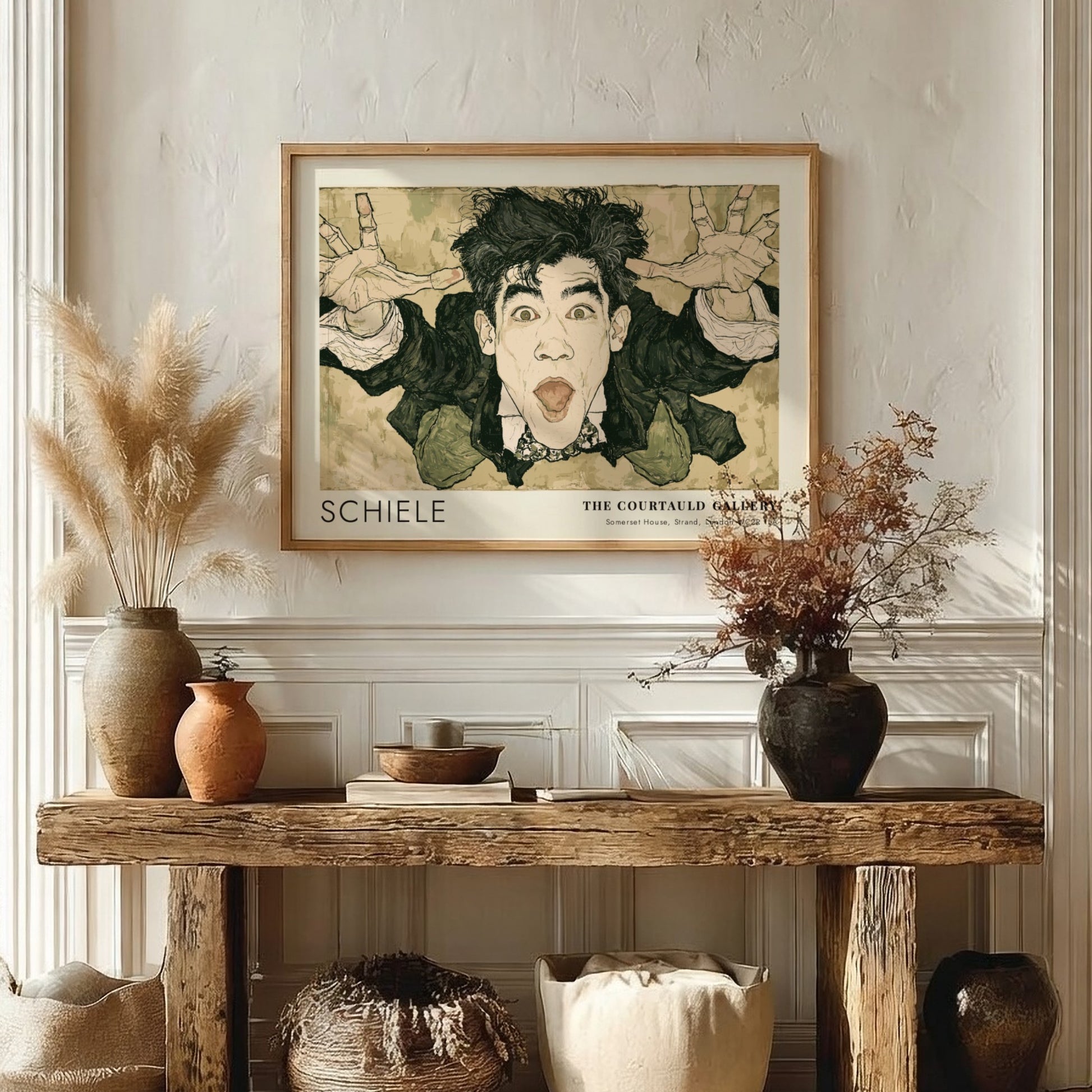 Wall art poster featuring an expressive Egon Schiele self-portrait with text from The Courtauld Gallery