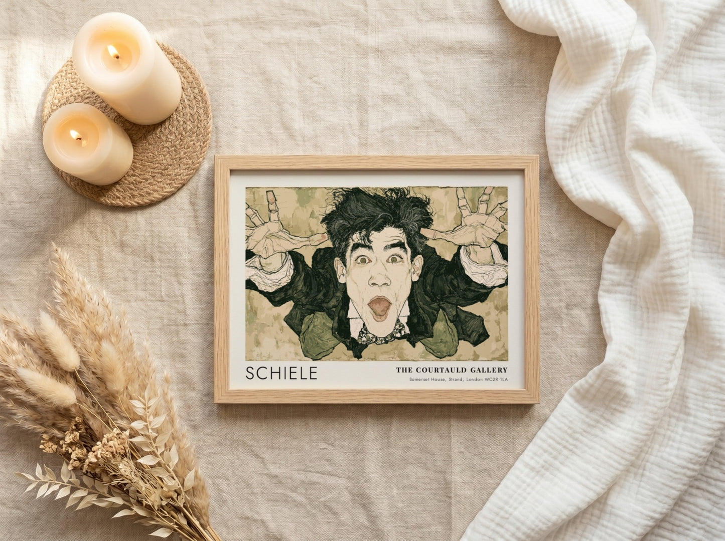 Wall art poster featuring an expressive Egon Schiele self-portrait with text from The Courtauld Gallery