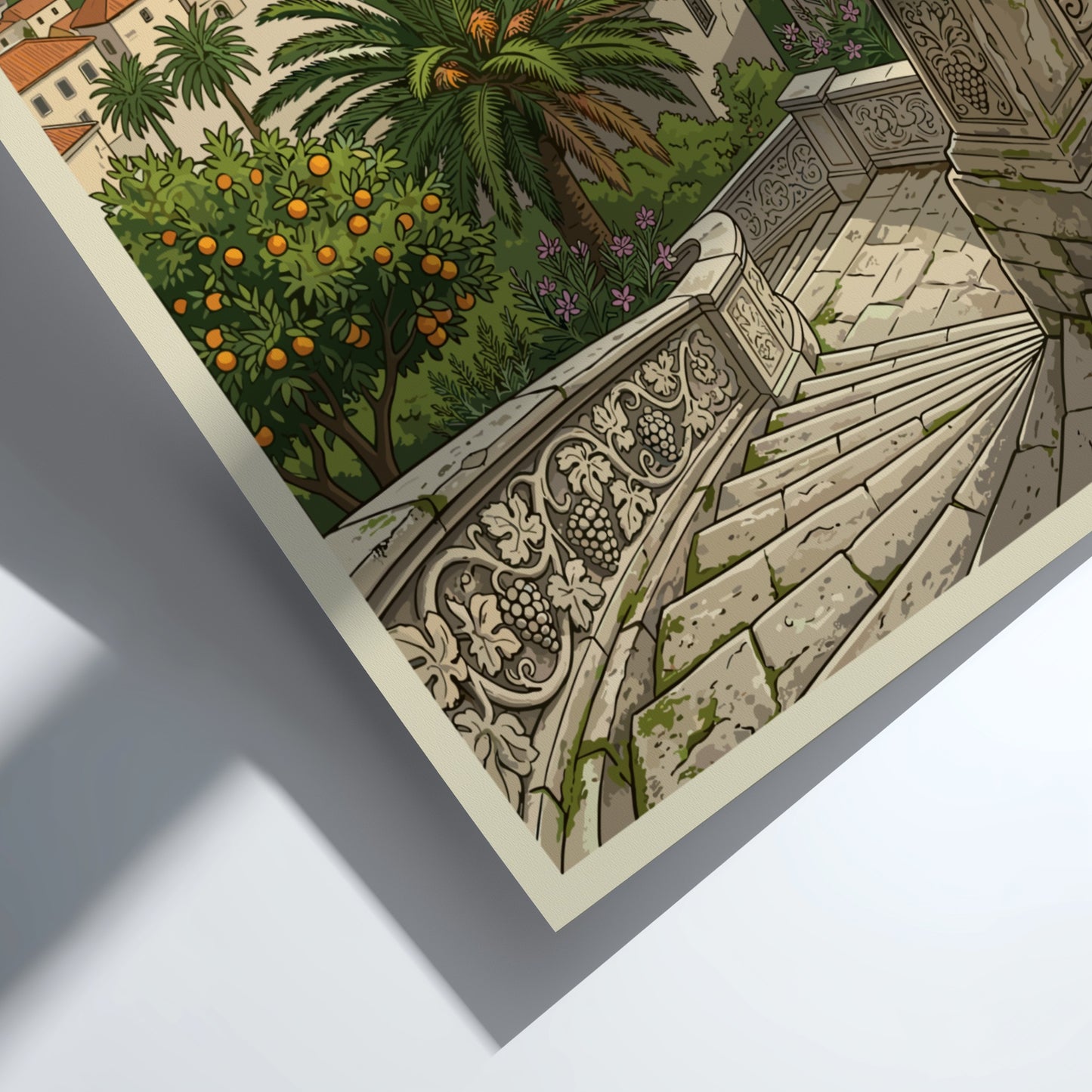 Herceg Novi Montenegro travel poster in illustrative style, featuring coastal town and harbor.
