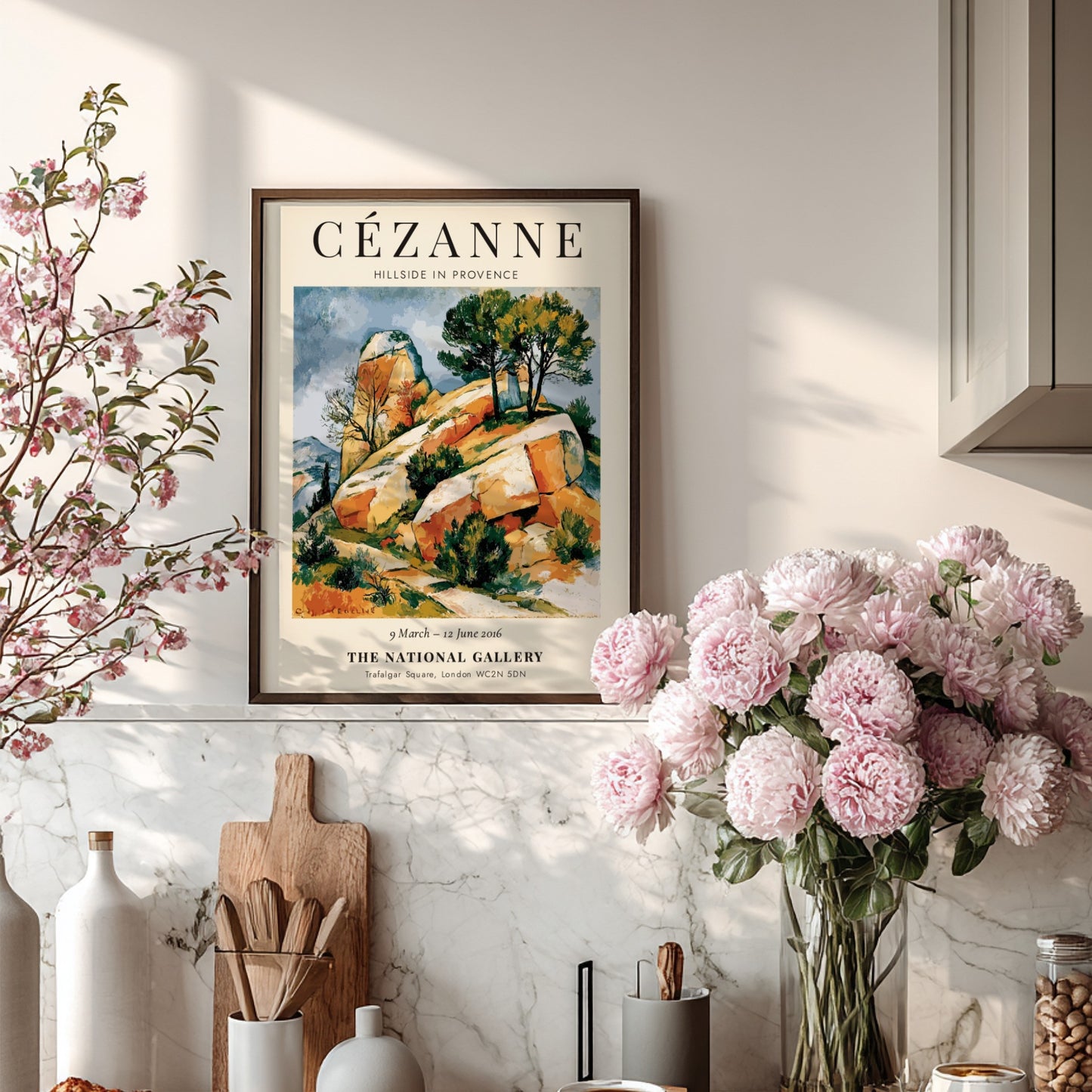Cézanne Exhibition Poster featuring Hillside in Provence with vibrant colors and impressionist style