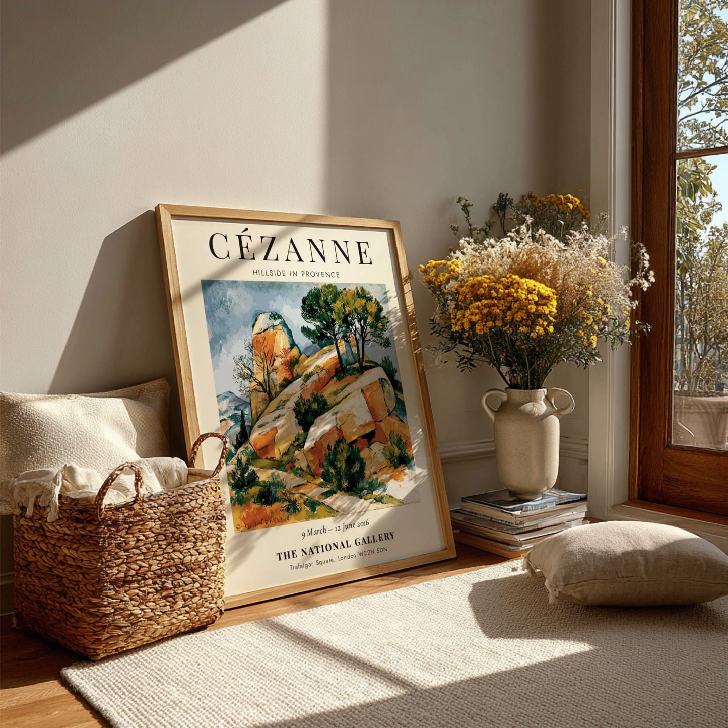 Cézanne Exhibition Poster featuring Hillside in Provence with vibrant colors and impressionist style