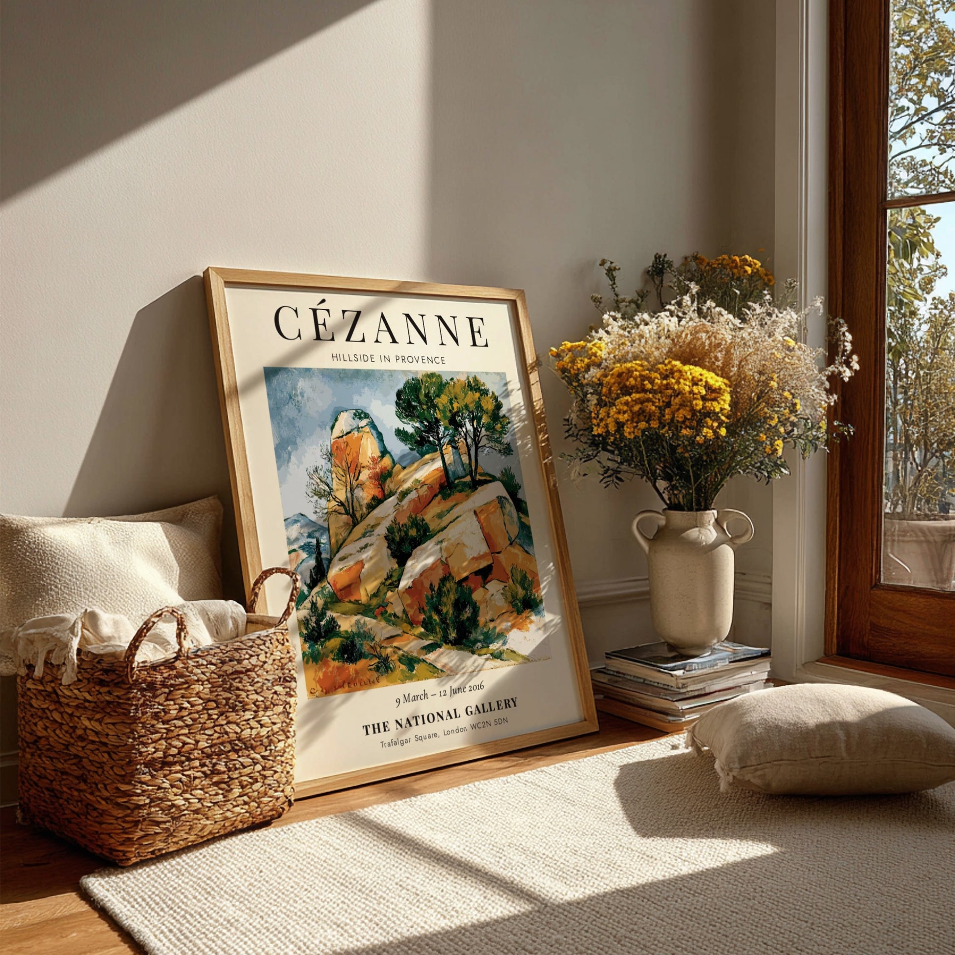 Cézanne Exhibition Poster featuring Hillside in Provence with vibrant colors and impressionist style