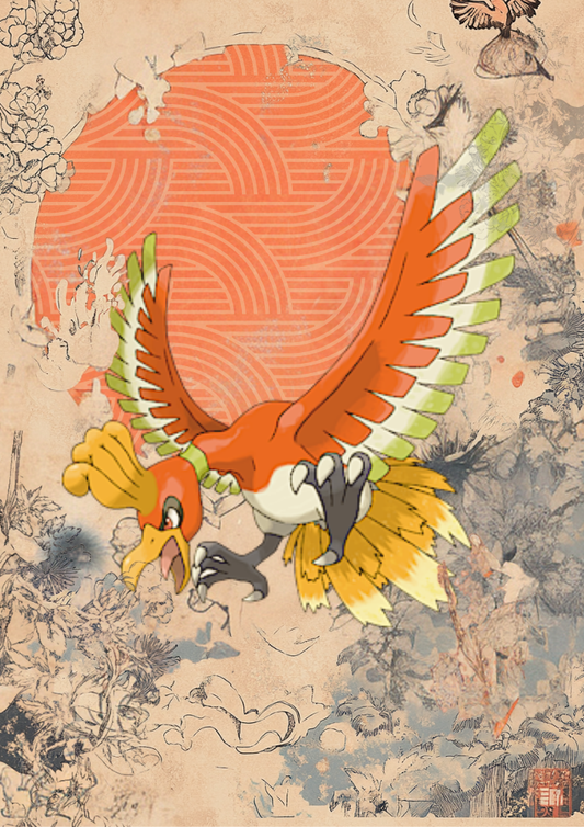 Ho-oh Print: Japanese Style Legendary Pokemon Inspired Anime Artwork, Pokemon Ho Oh