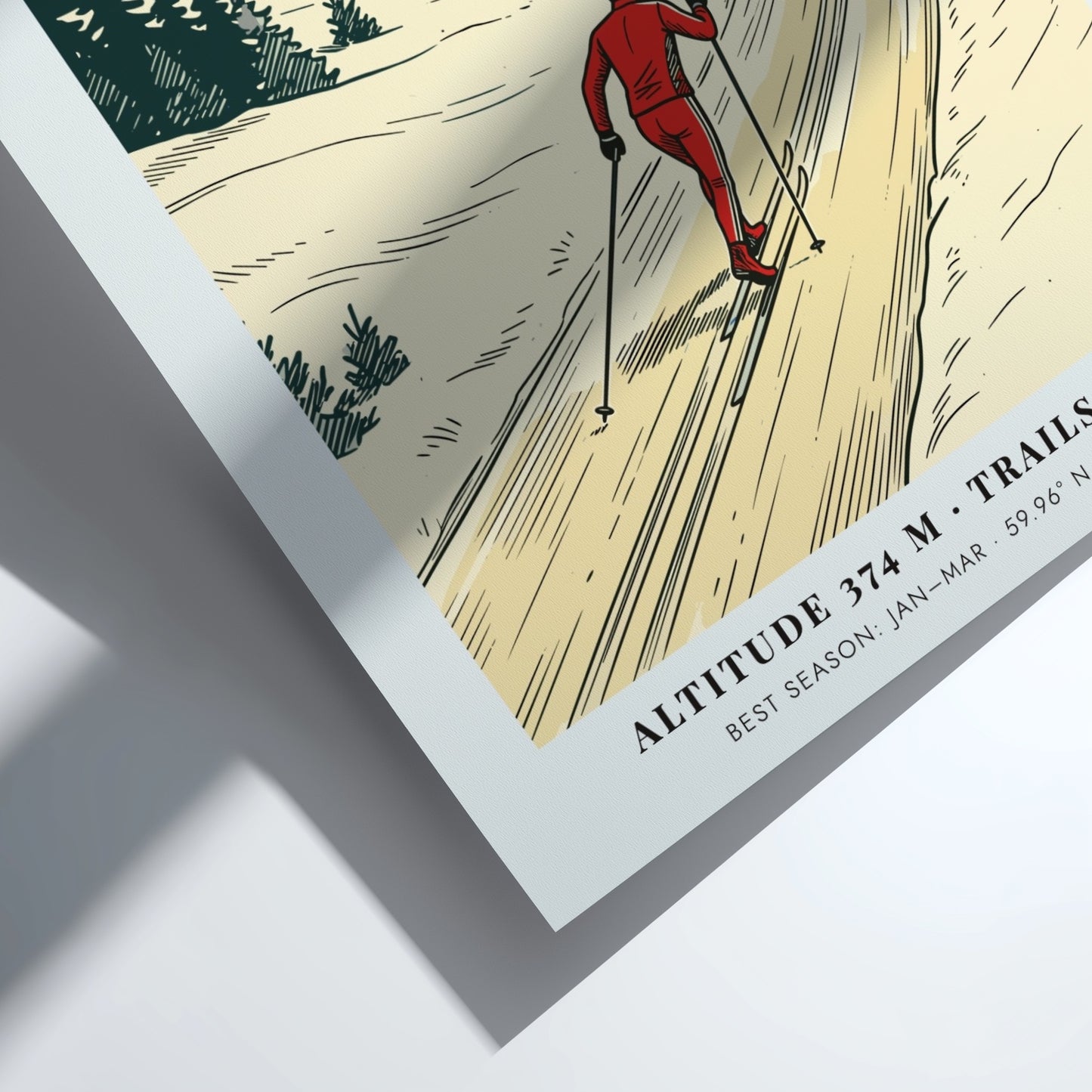 Poster of a skier on a snowy trail in Holmenkollen Oslo Norway, vintage style.