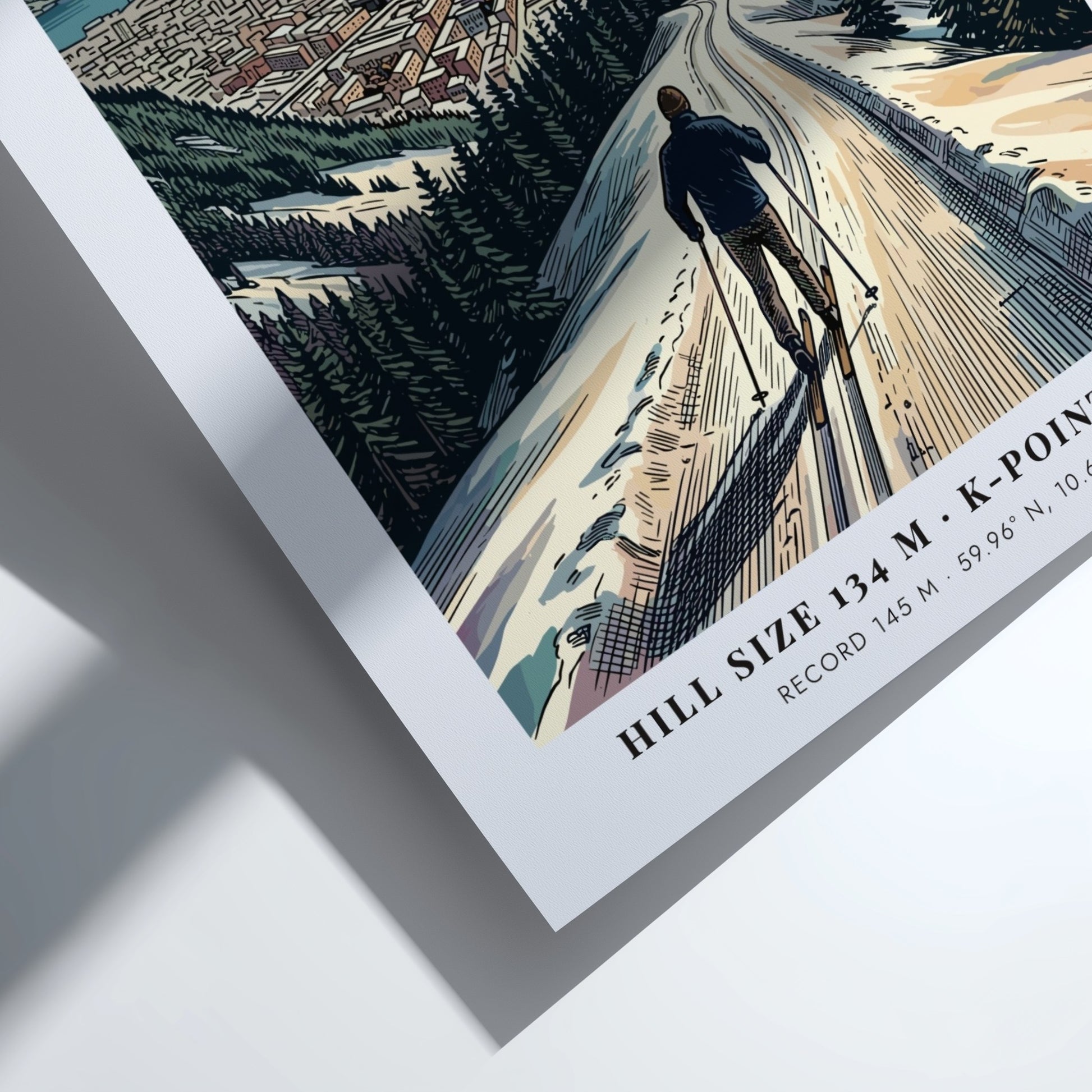 Poster of a skier looking over the city of Holmenkollen Oslo Norway landscape