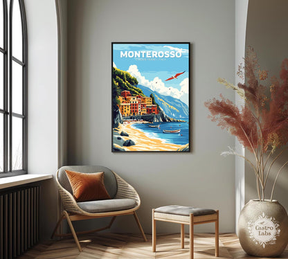 Monterosso Poster, Cinque terre Poster, la spezia Poster, Italian riviera, beach poster, european coast