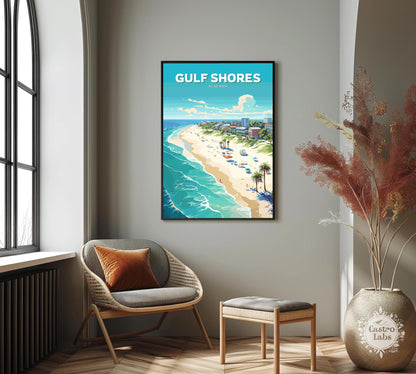 Gulf Shores Travel Poster, Alabama Wall Art, Gulf Shores Print, Gulf of Mexico Artwork, Home Décor, Gulf Shores Illustration, Alabama Poster