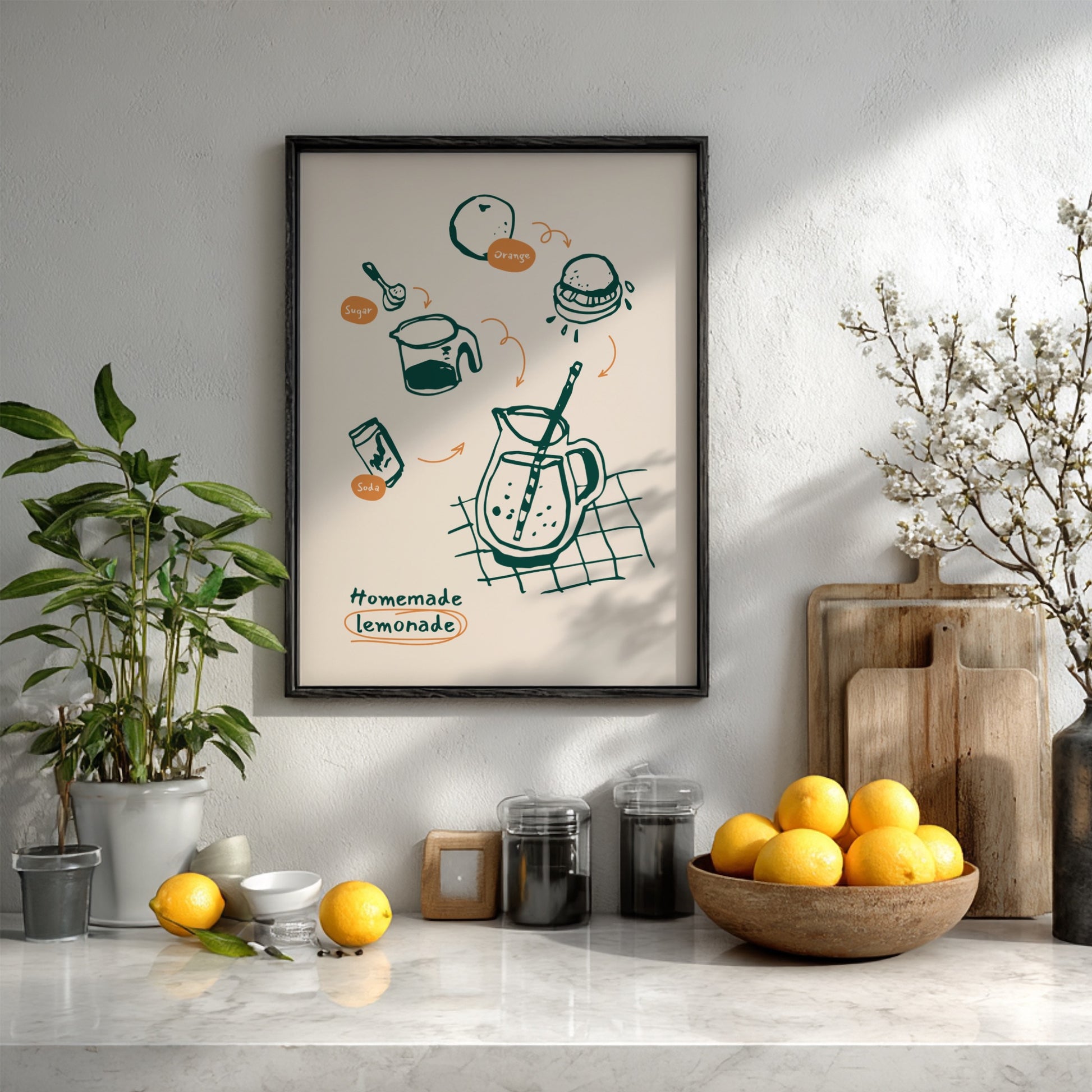 Homemade Lemonade Poster - Refreshing Citrus Drink Wall Art Print