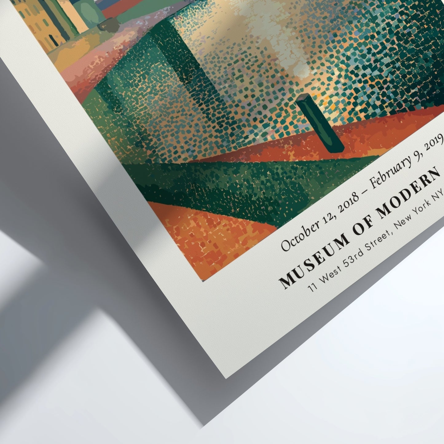 Seurat Exhibition Poster featuring Honfleur - Le Soir with warm colors and impressionistic style