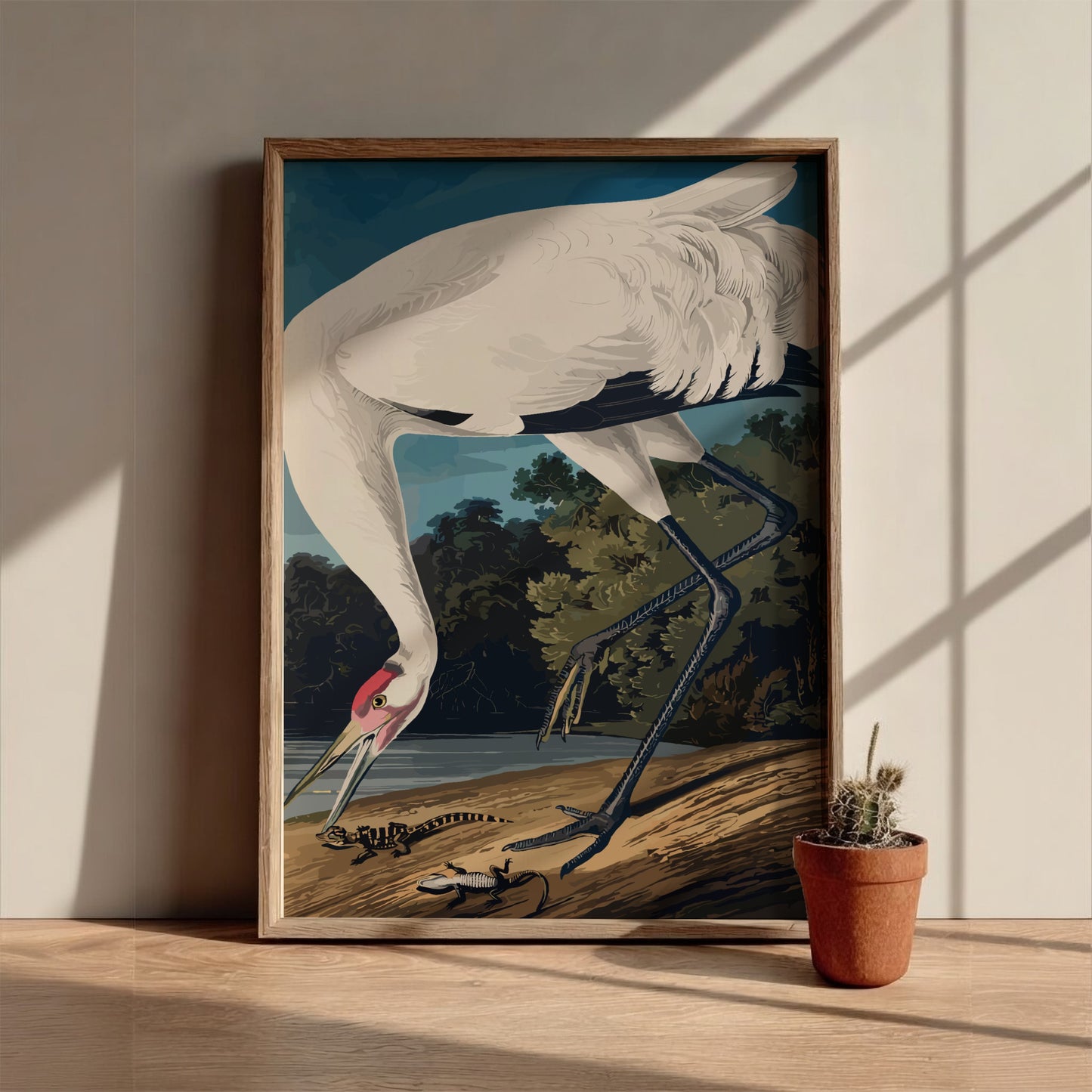 Hooping Crane art poster featuring detailed illustration of a crane in natural colors, perfect for nature