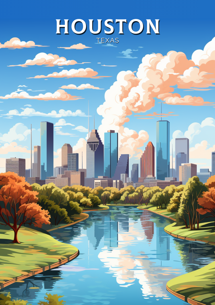 North AmericaHOUSTON TRAVEL POSTER - TEXAS ARTWORK