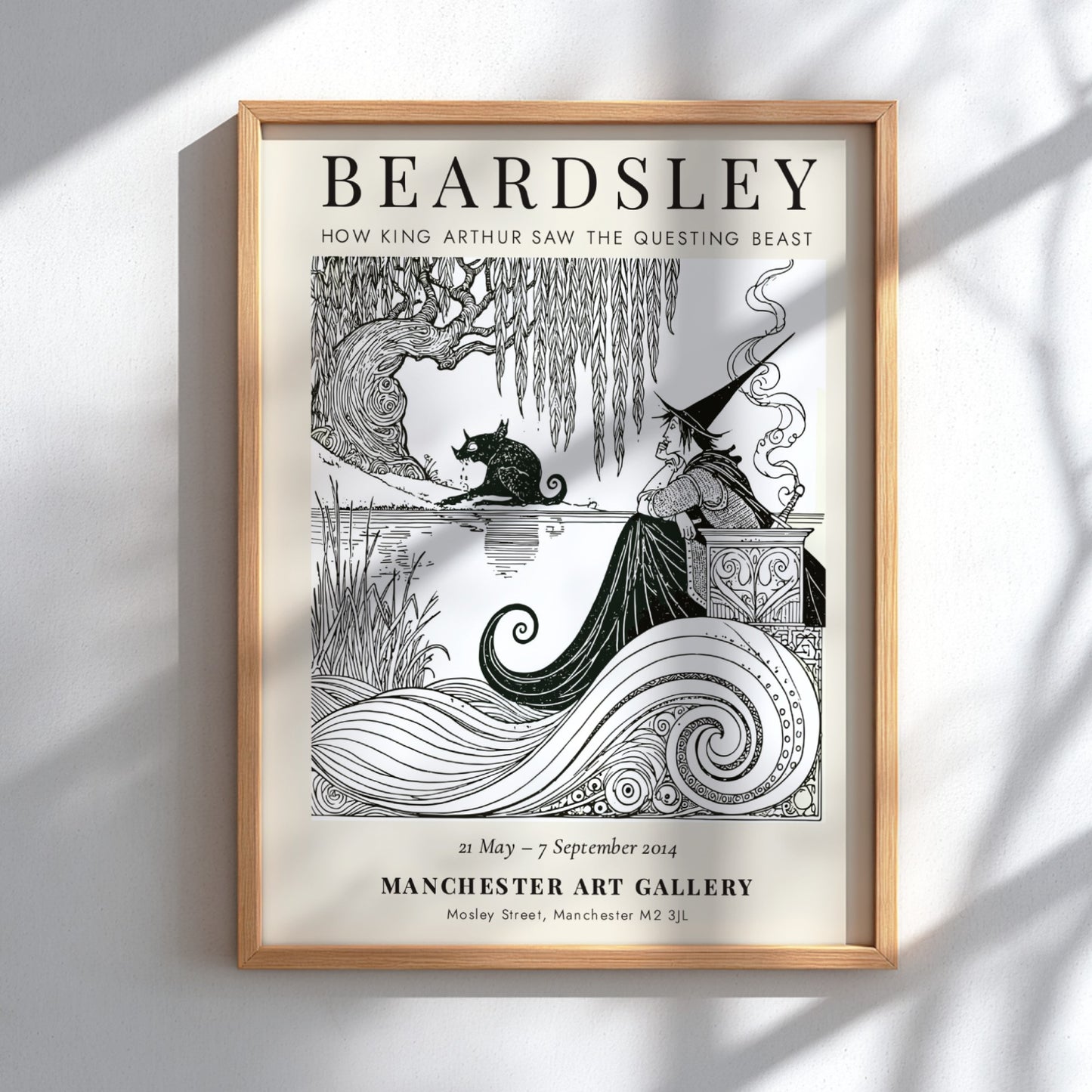 Aubrey Beardsley poster featuring 'How King Arthur Saw the Questing Beast' with intricate line work and a