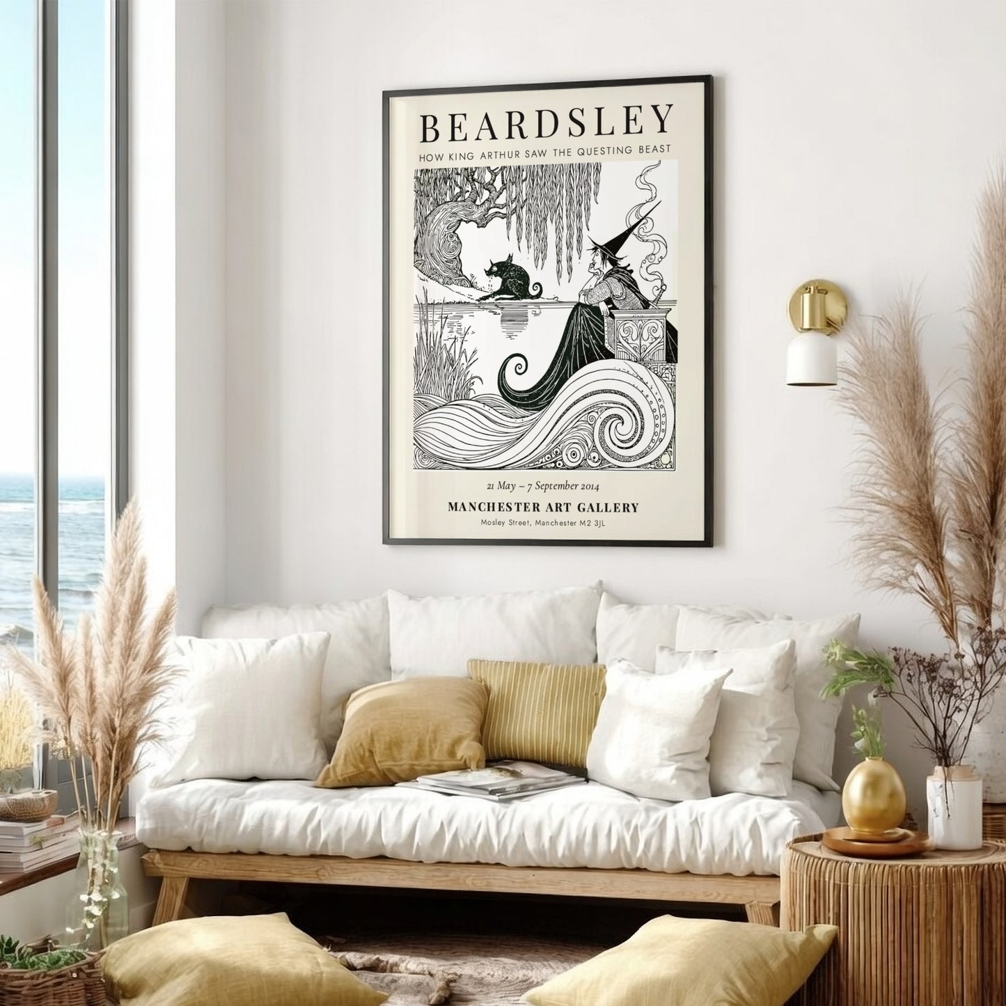 Aubrey Beardsley poster featuring 'How King Arthur Saw the Questing Beast' with intricate line work and a
