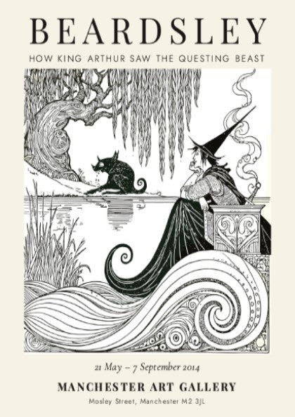 Aubrey Beardsley poster featuring 'How King Arthur Saw the Questing Beast' with intricate line work and a