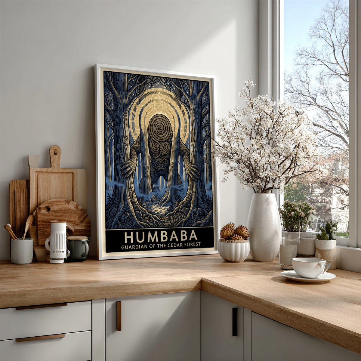 Poster featuring Humbaba, the guardian of the cedar forest, in a dark mystical style.