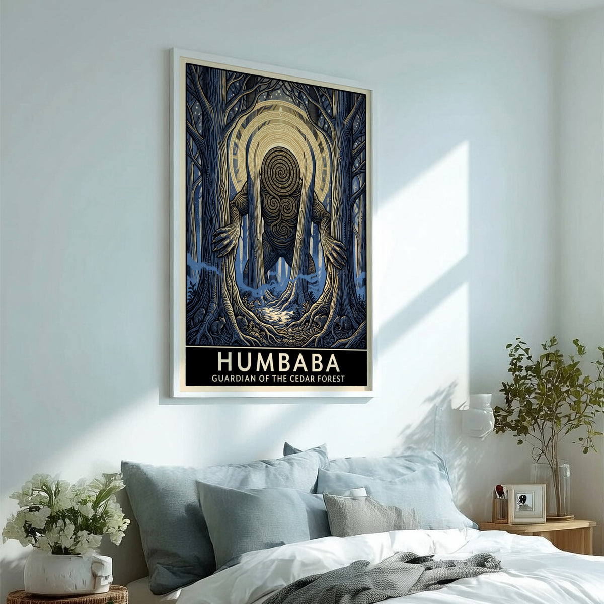 Poster featuring Humbaba, the guardian of the cedar forest, in a dark mystical style.