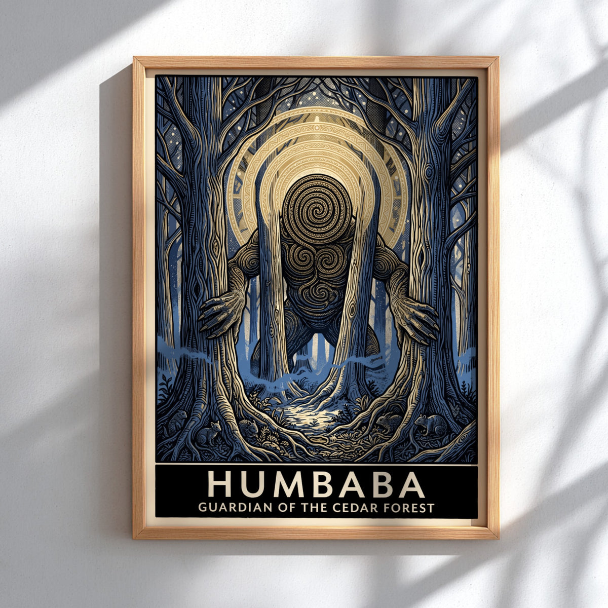 Poster featuring Humbaba, the guardian of the cedar forest, in a dark mystical style.