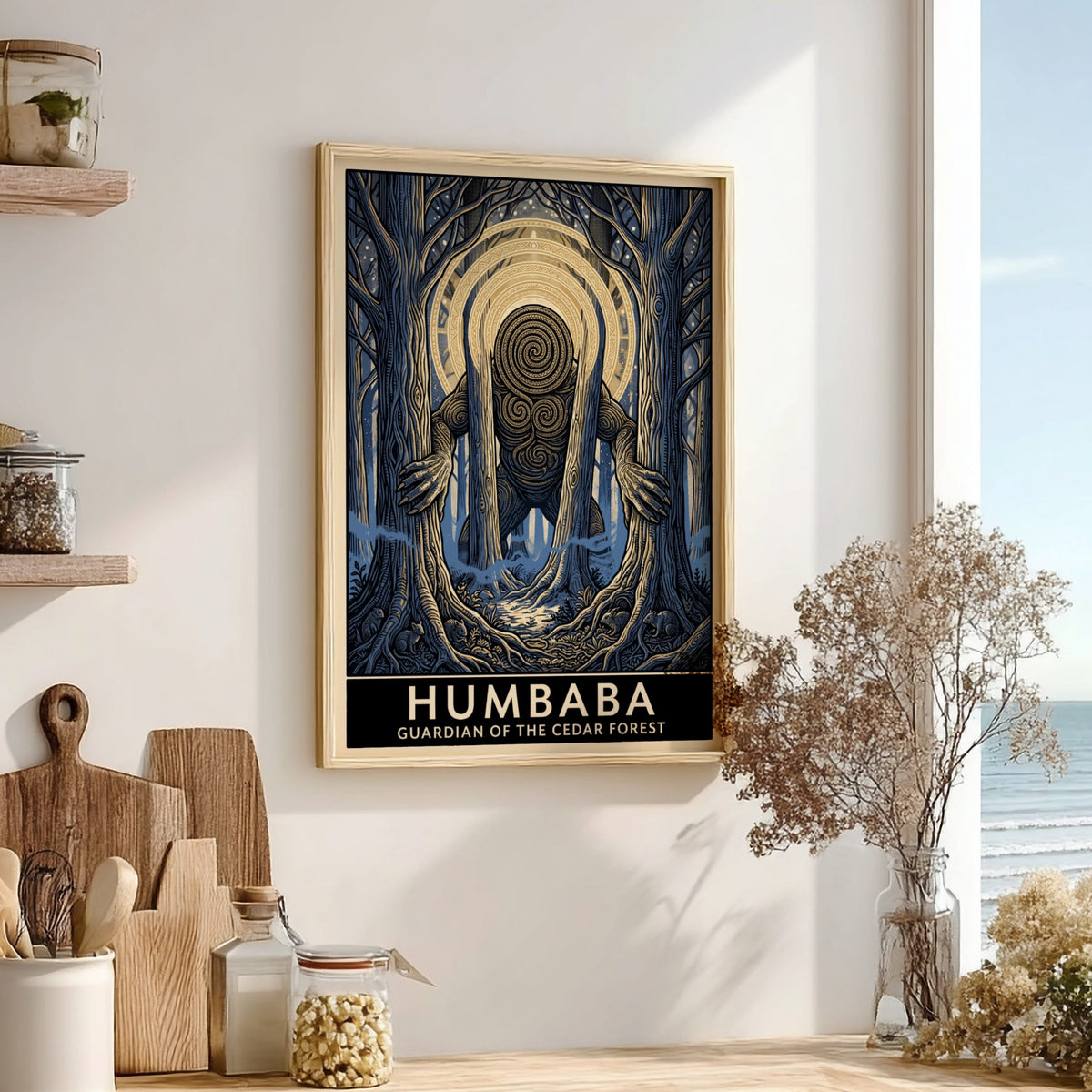 Poster featuring Humbaba, the guardian of the cedar forest, in a dark mystical style.