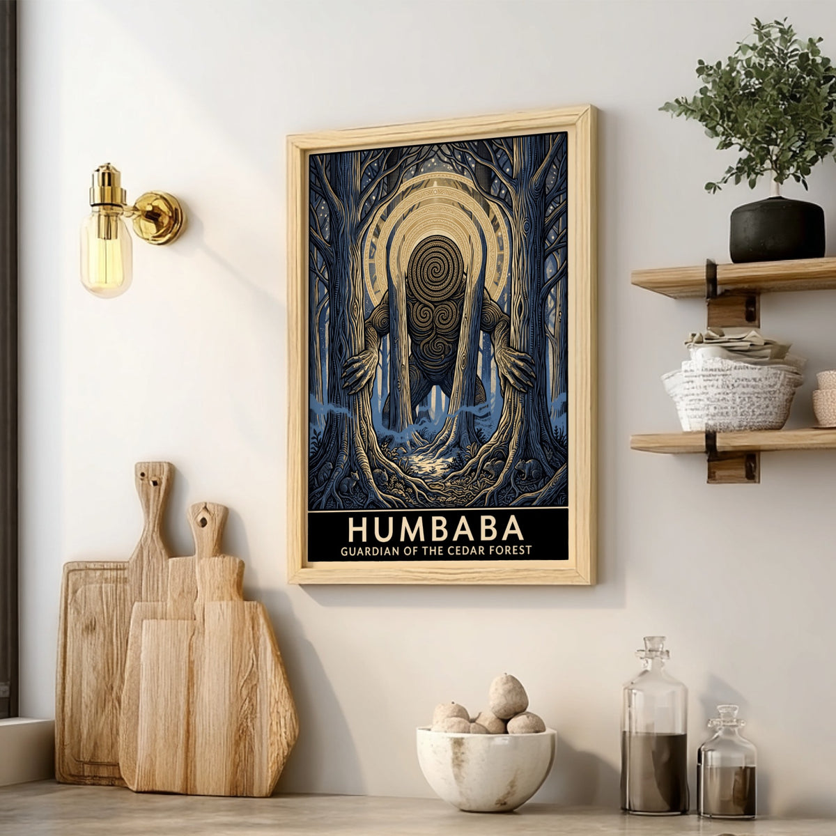 Poster featuring Humbaba, the guardian of the cedar forest, in a dark mystical style.