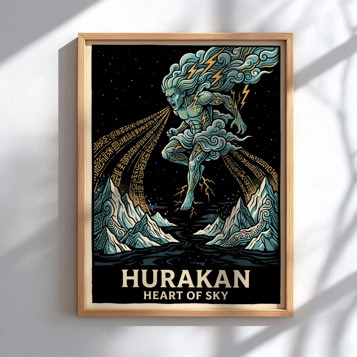 Poster of Hurakan Heart of Sky with blue storm deity and lightning bolts