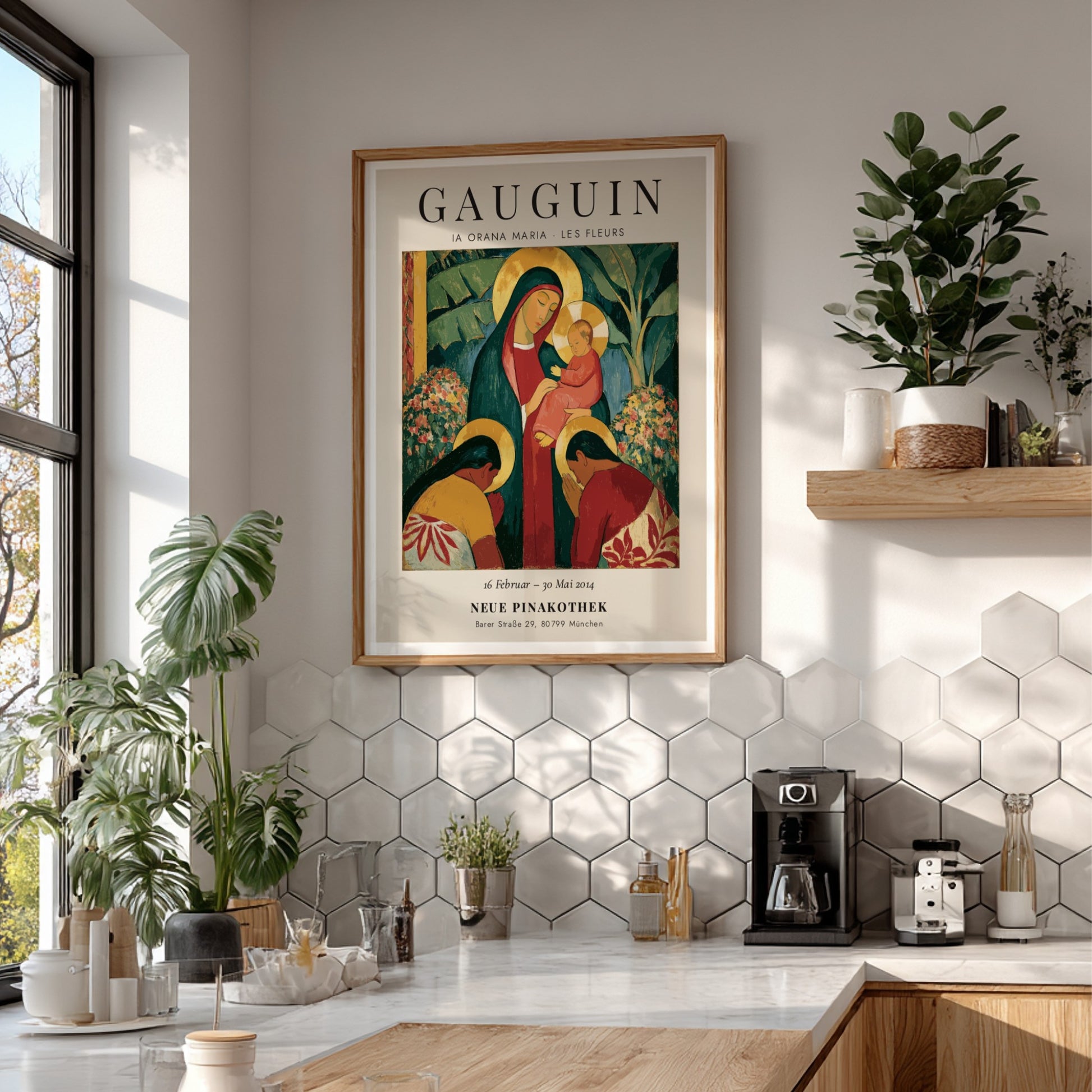 Gauguin exhibition poster featuring Ia Orana Maria with vibrant colors and expressive style
