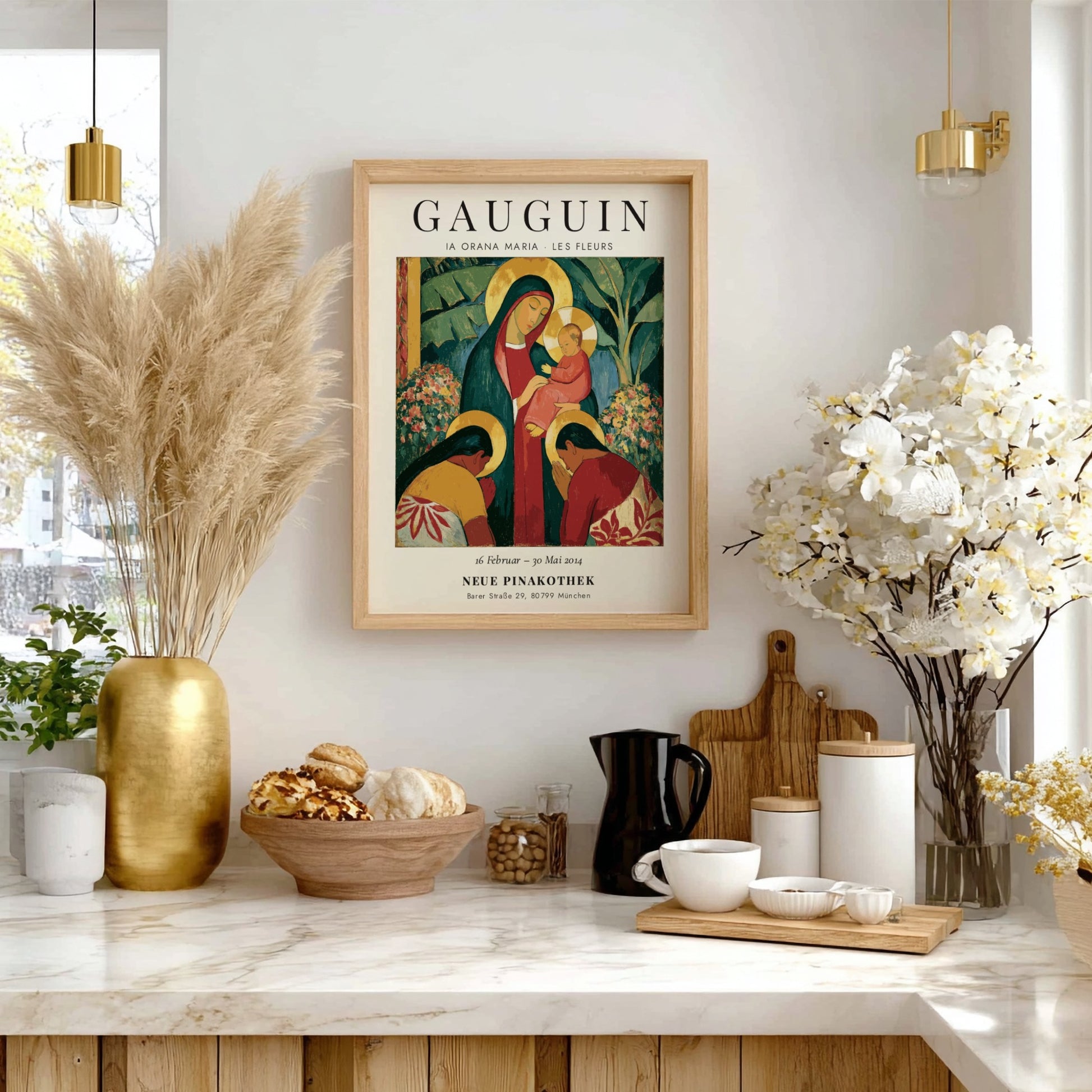 Gauguin exhibition poster featuring Ia Orana Maria with vibrant colors and expressive style