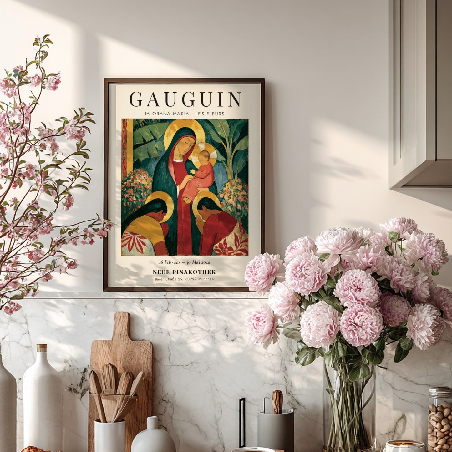 Gauguin exhibition poster featuring Ia Orana Maria with vibrant colors and expressive style