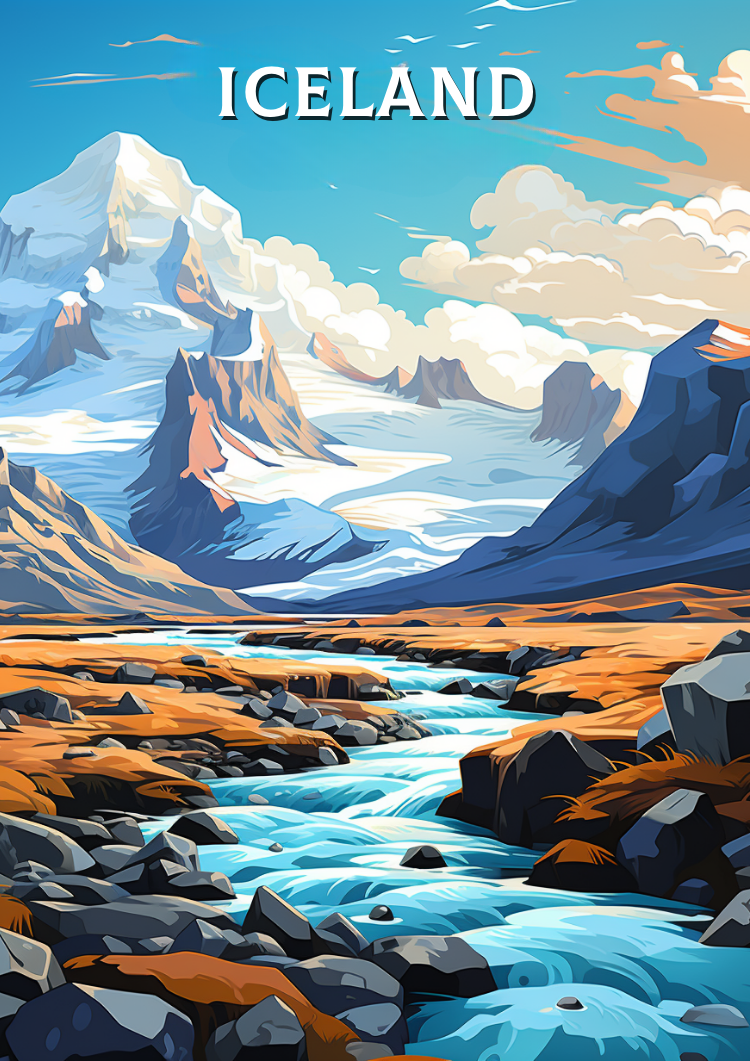 Europe ICELAND TRAVEL ILLUSTRATION - ICELAND LANDSCAPE