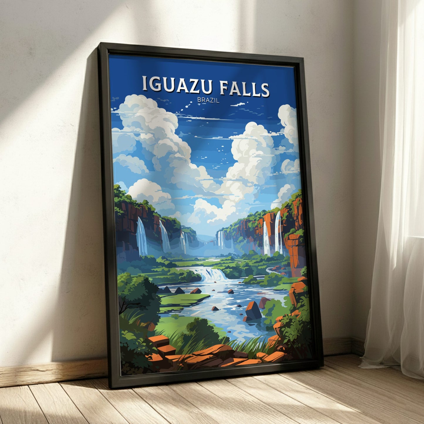 Iguazu Falls Poster Black Wooden Frame 