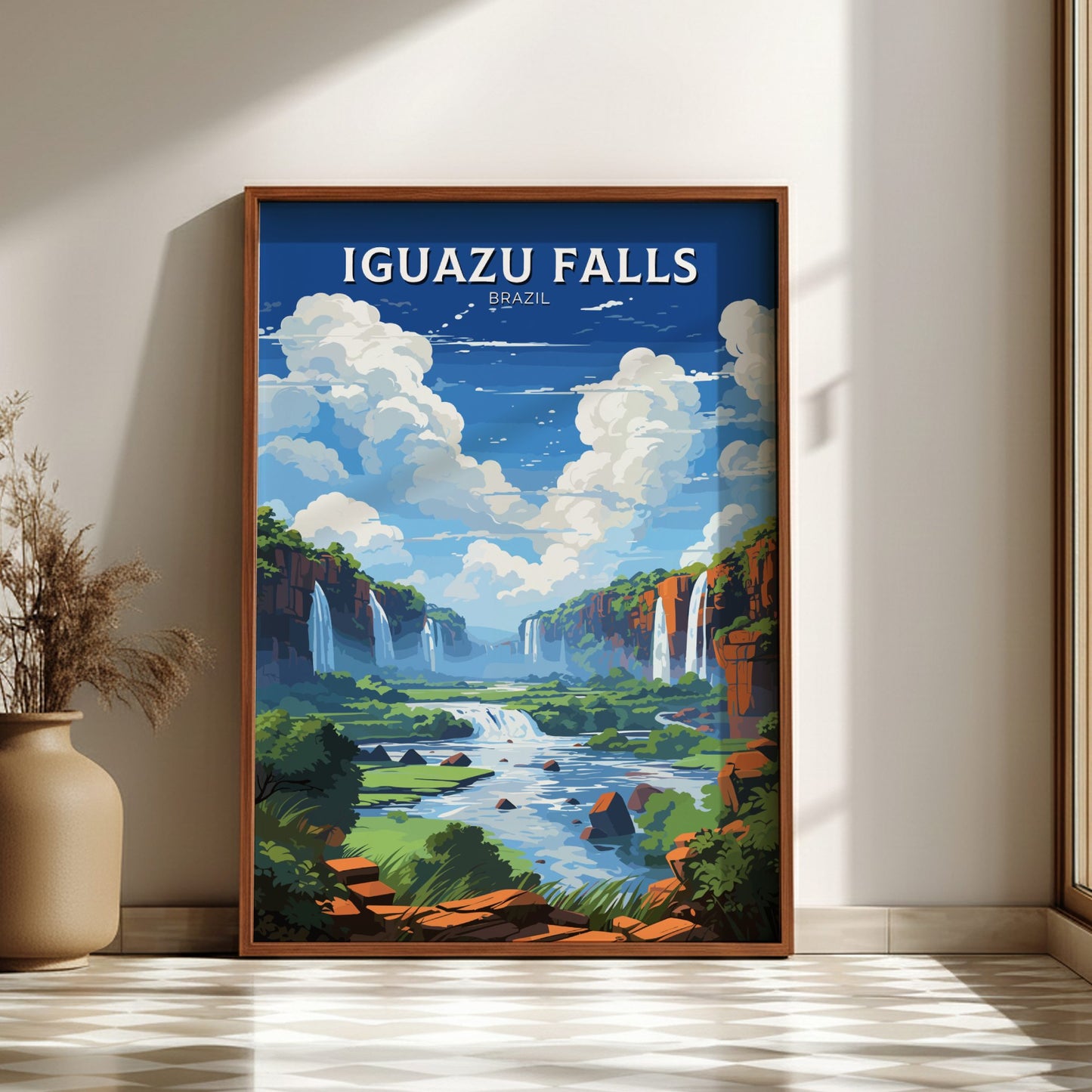 Iguazu Falls Dark Wooden poster frame