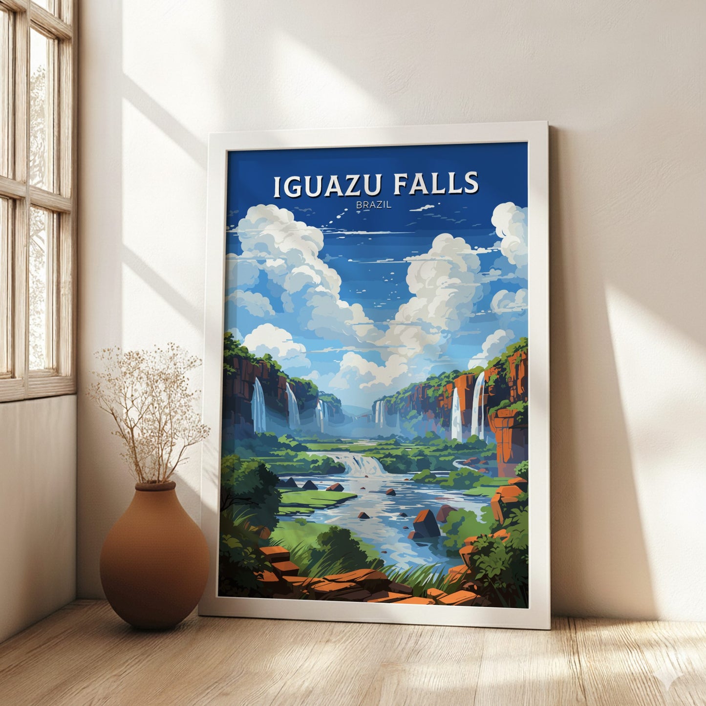Iguazu Falls Dark white Wooden poster frame