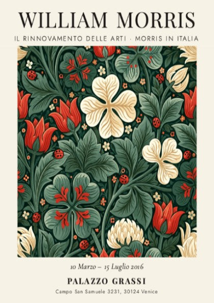 William Morris poster featuring floral design in vibrant colors