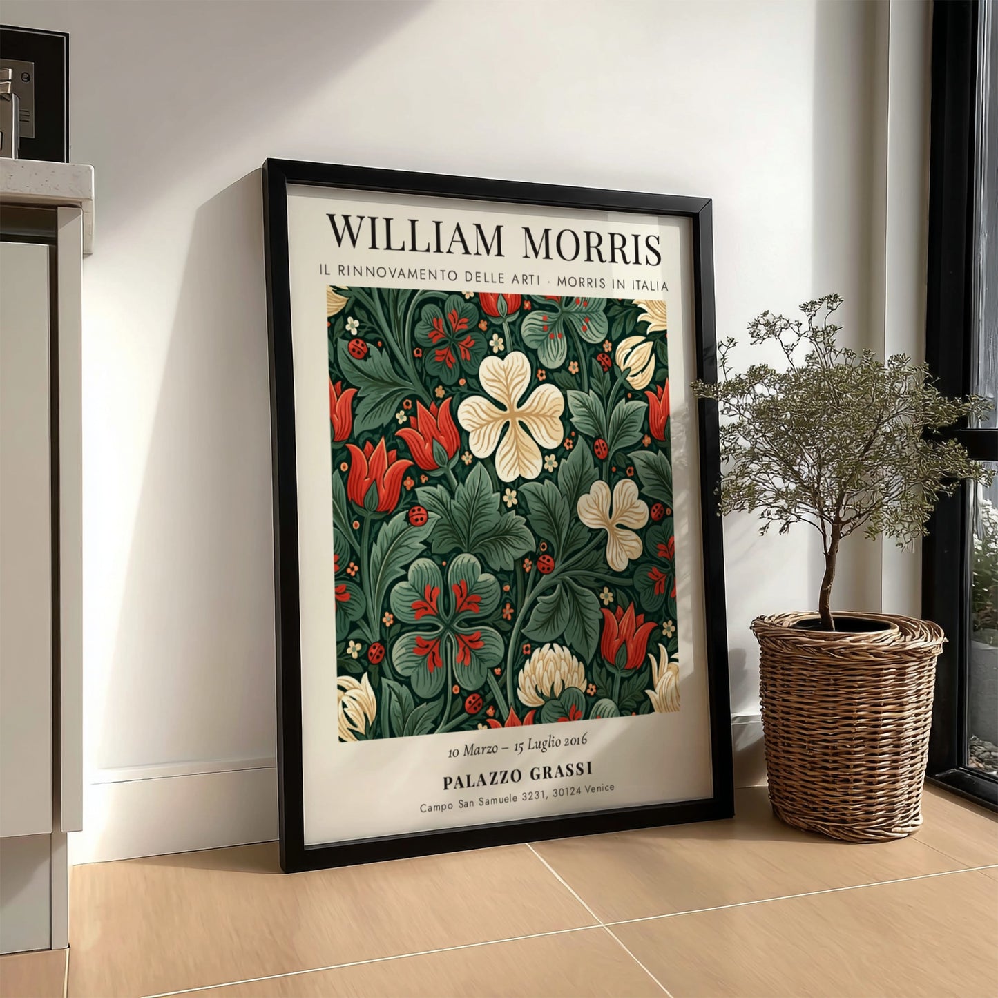 William Morris poster featuring floral design in vibrant colors