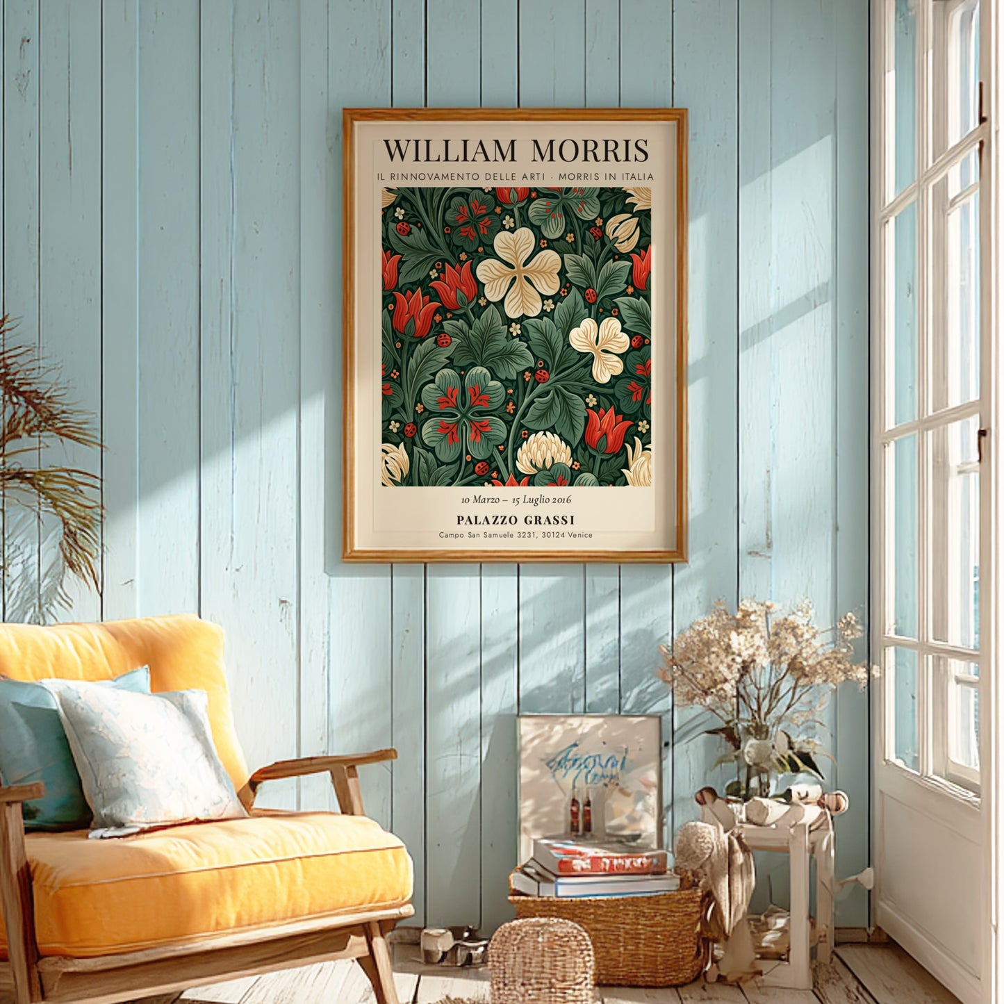 William Morris poster featuring floral design in vibrant colors