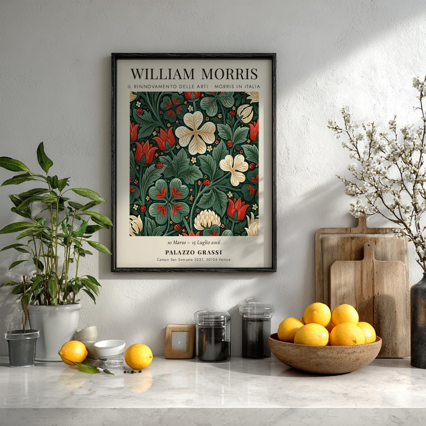William Morris poster featuring floral design in vibrant colors