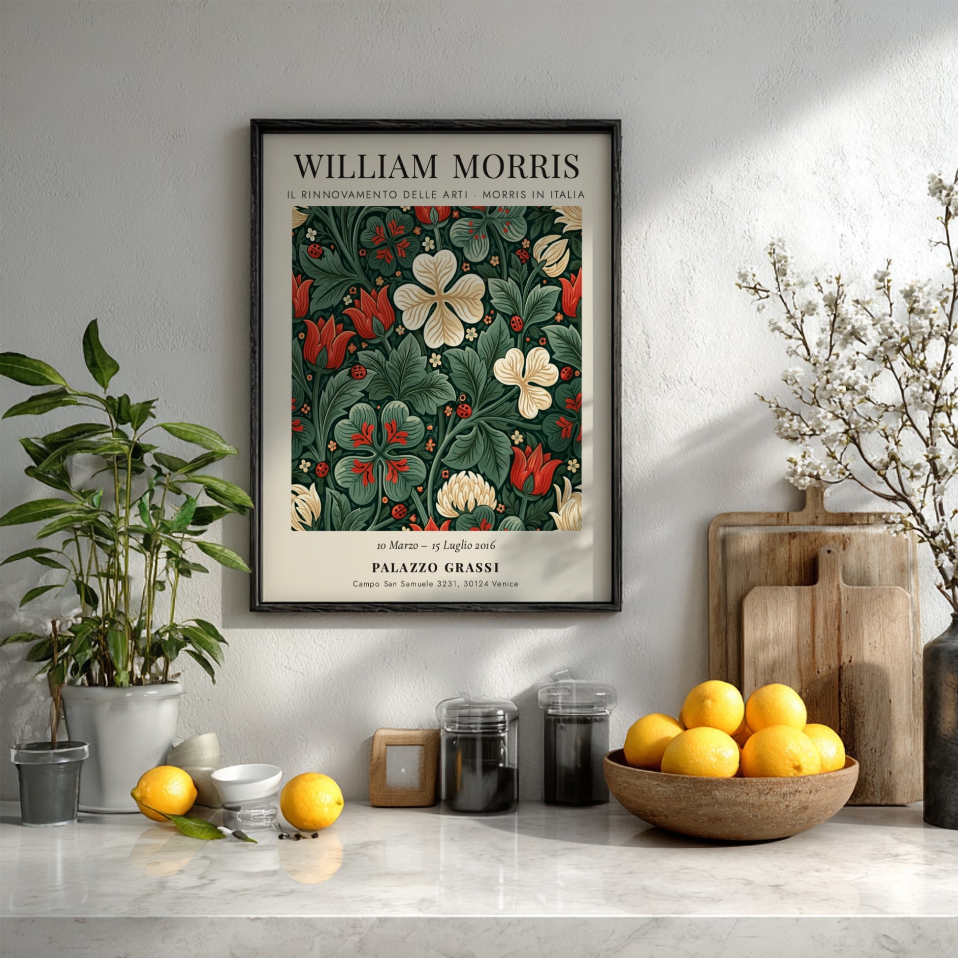William Morris poster featuring floral design in vibrant colors