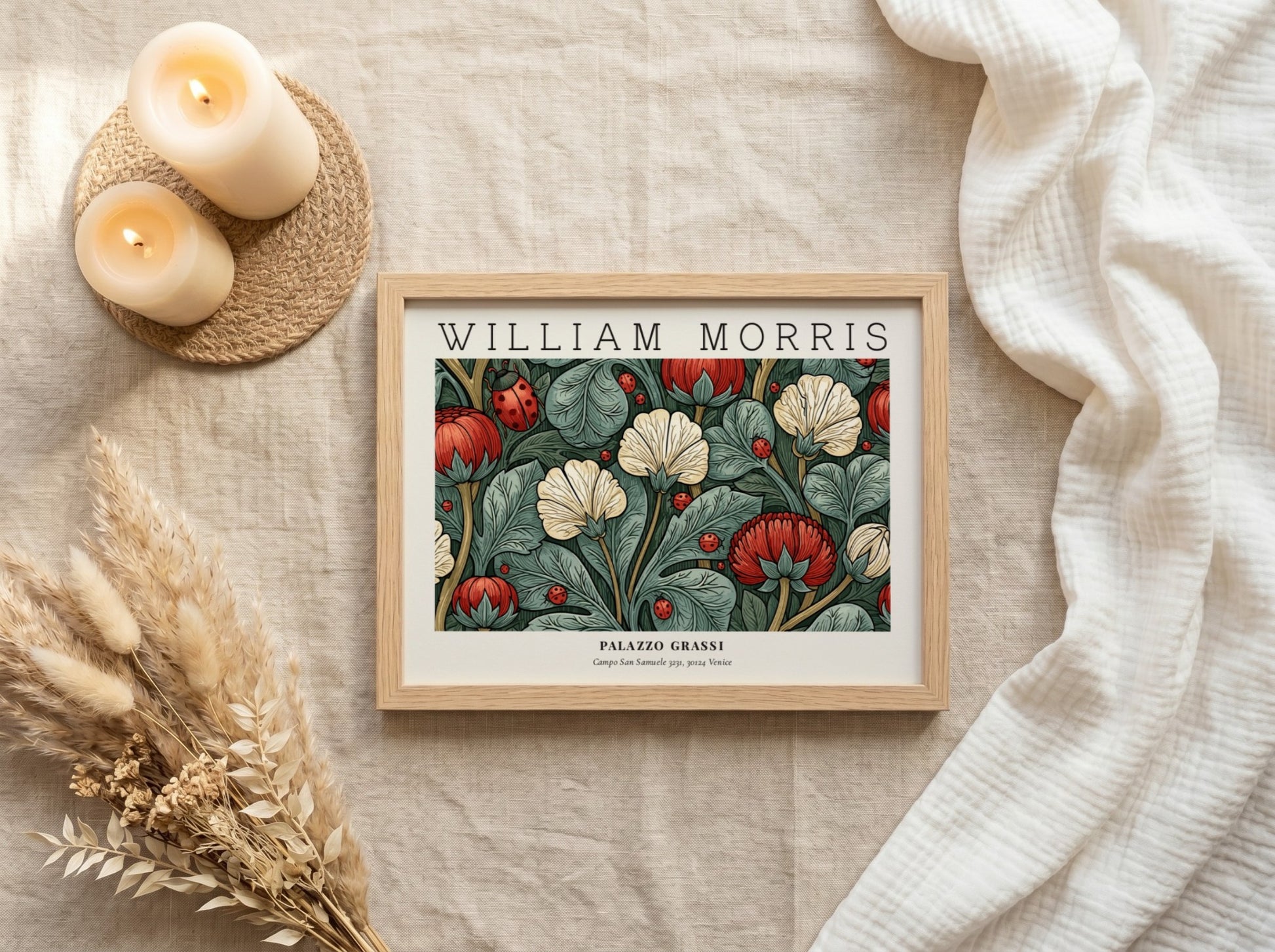 Wall art print featuring floral patterns in rich colors by William Morris