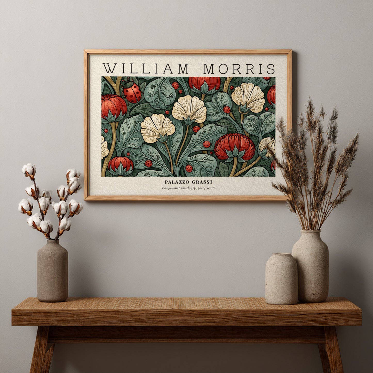 Wall art print featuring floral patterns in rich colors by William Morris