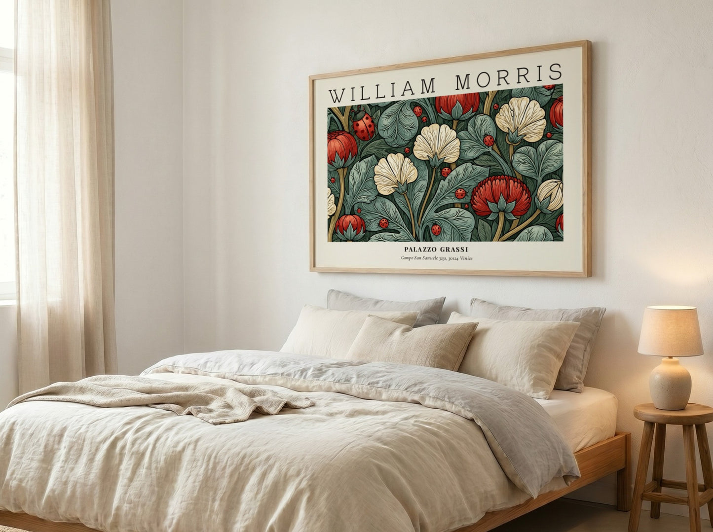 Wall art print featuring floral patterns in rich colors by William Morris