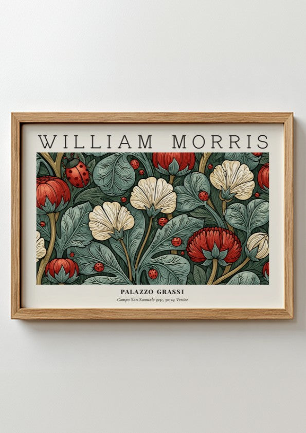 Wall art print featuring floral patterns in rich colors by William Morris